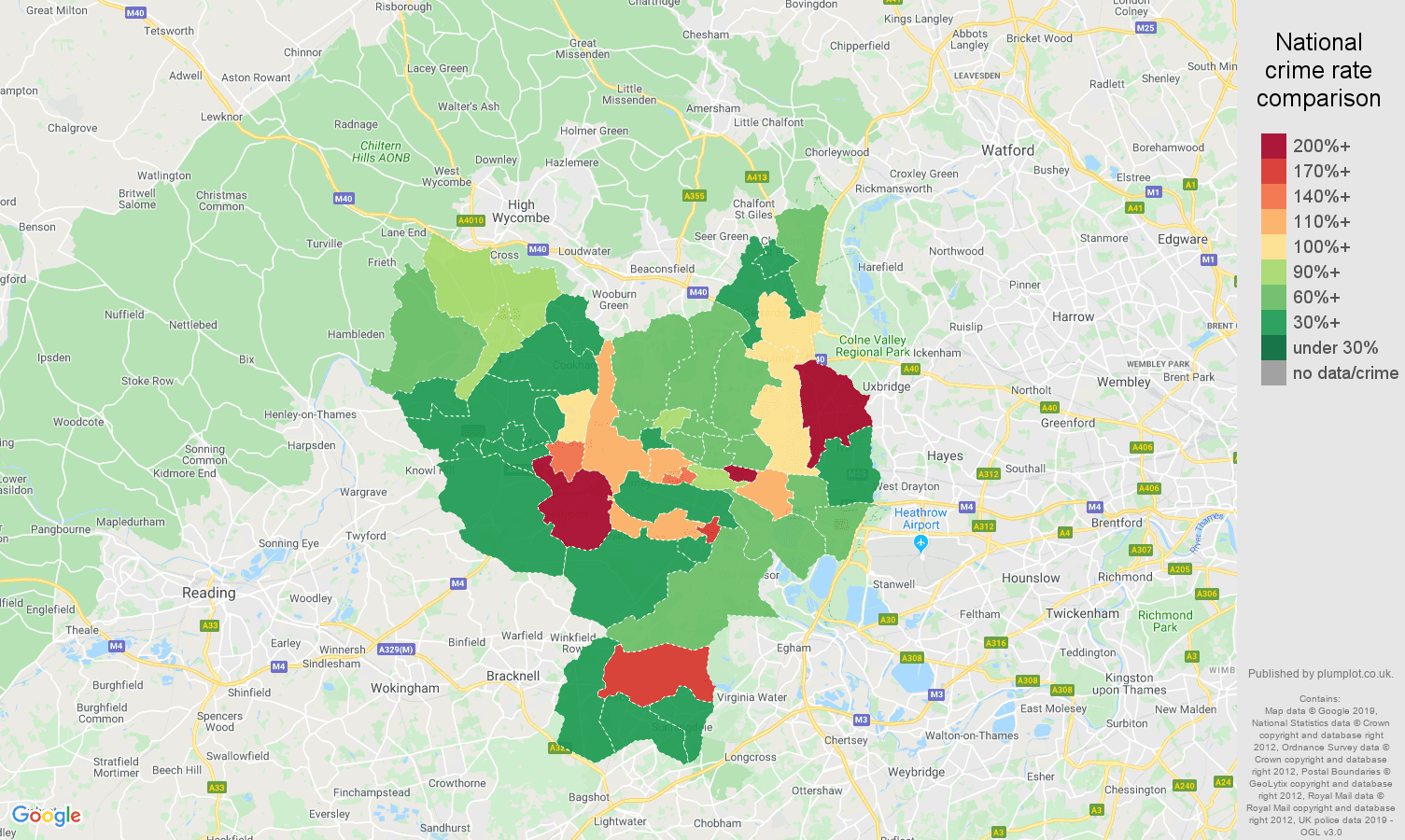 Slough other theft crime rate comparison map