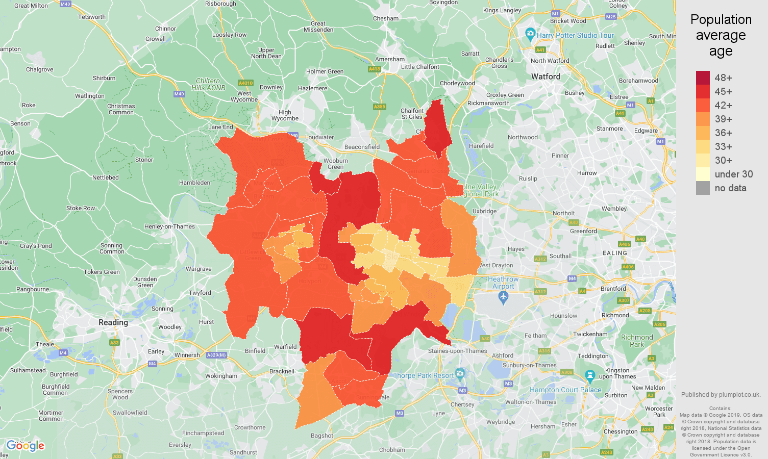 Slough population average age map