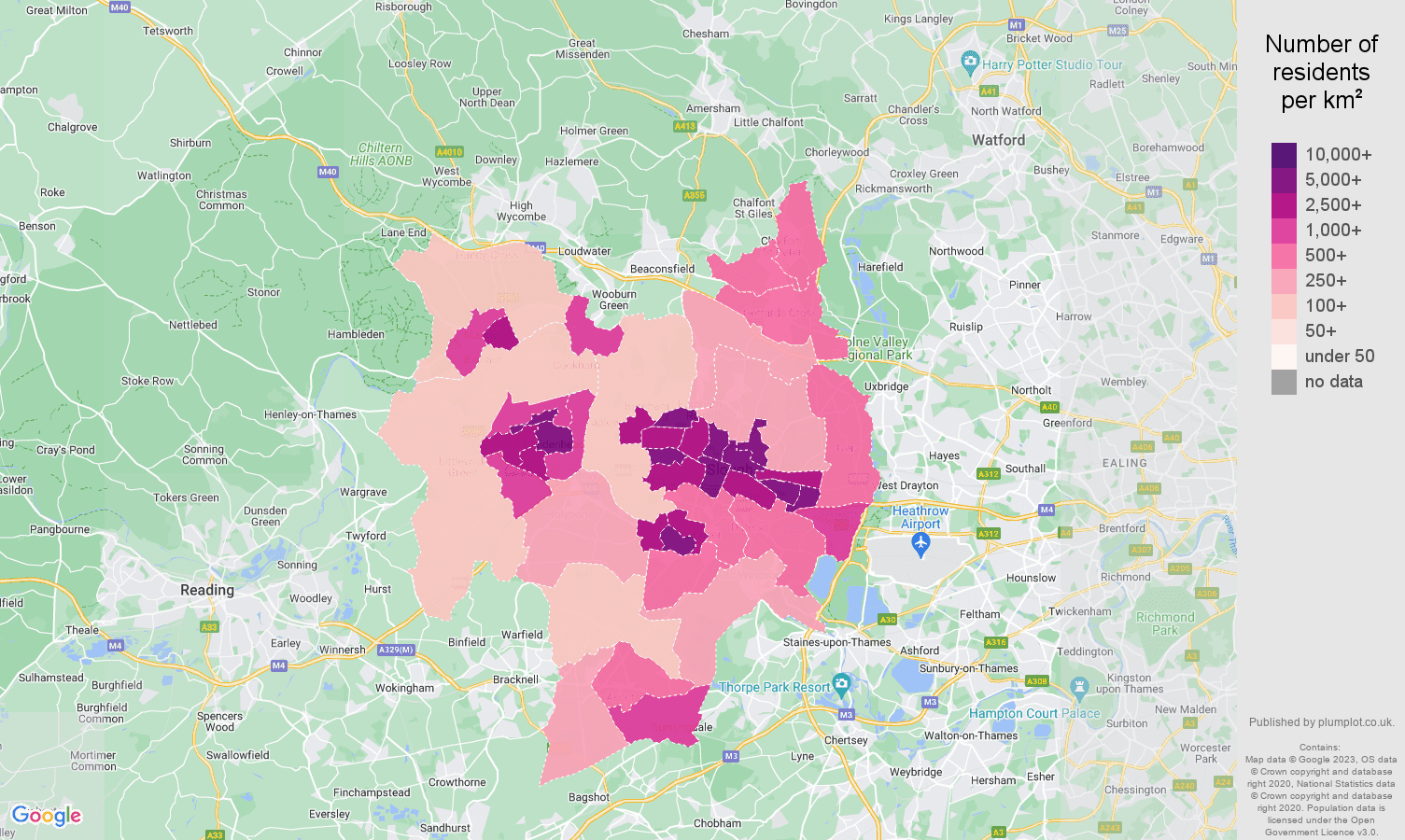 Slough population density map
