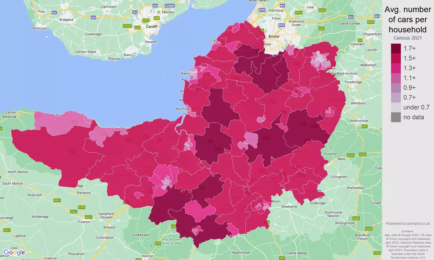 Somerset cars per household map