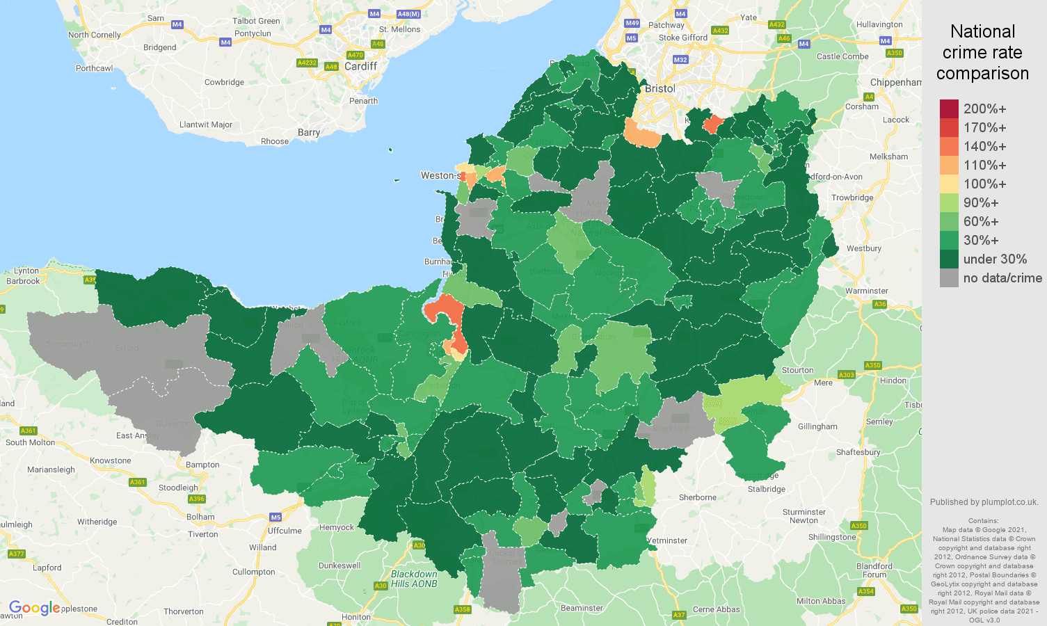 Somerset drugs crime rate comparison map