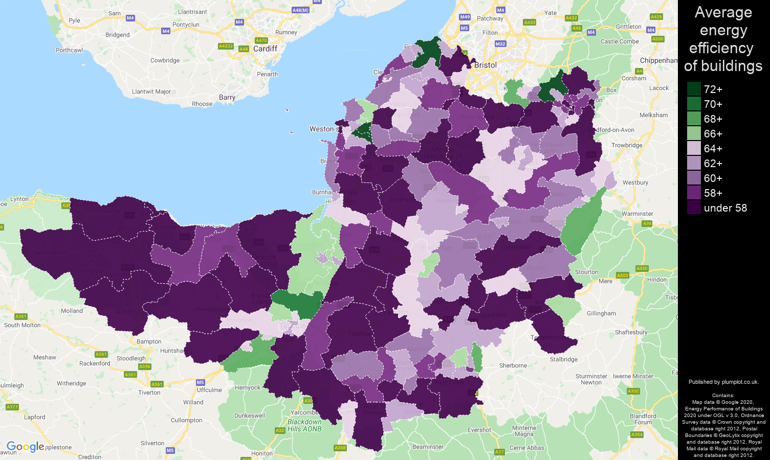 Somerset map of energy efficiency of houses