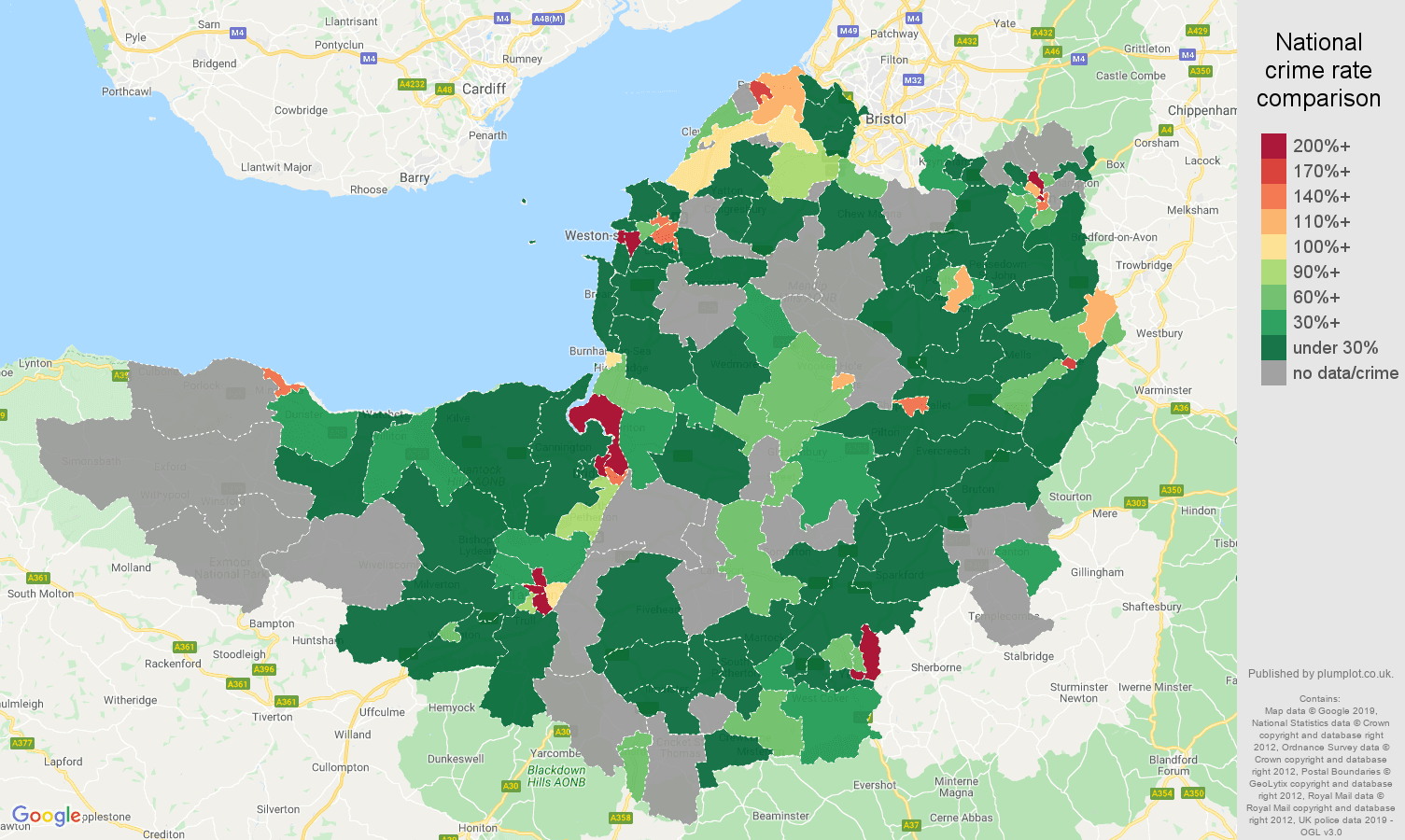 Somerset shoplifting crime rate comparison map