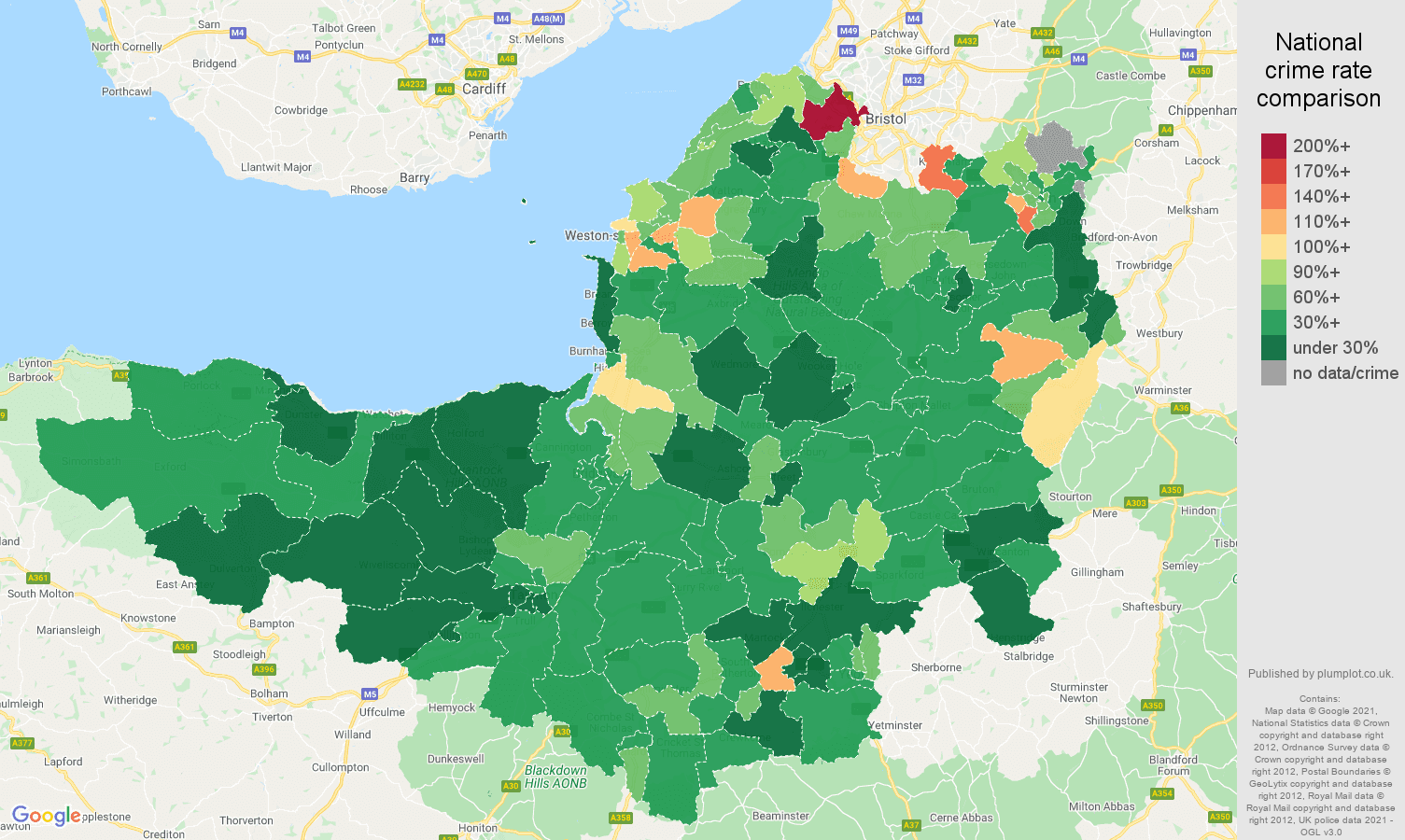Somerset vehicle crime rate comparison map