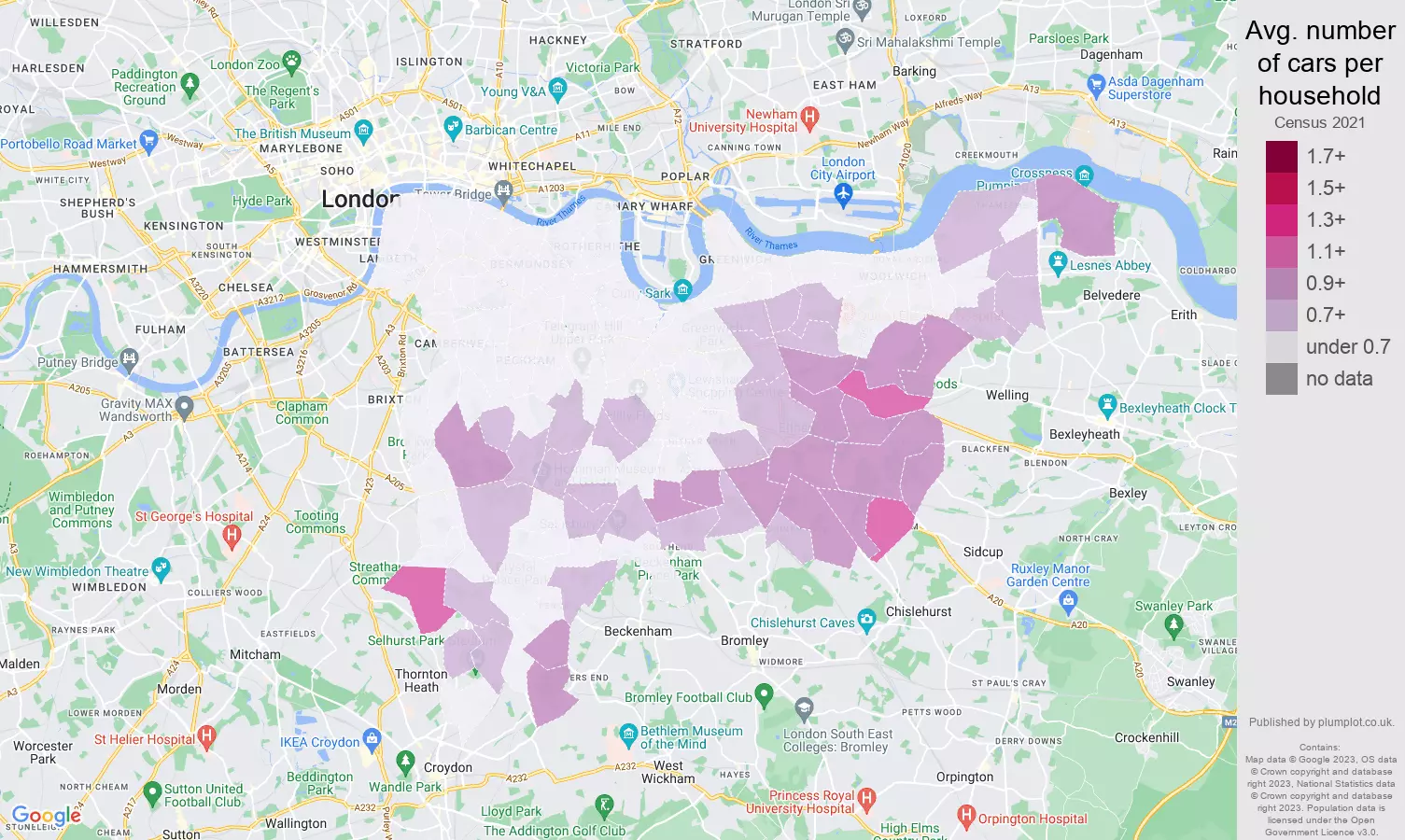 South East London cars per household map
