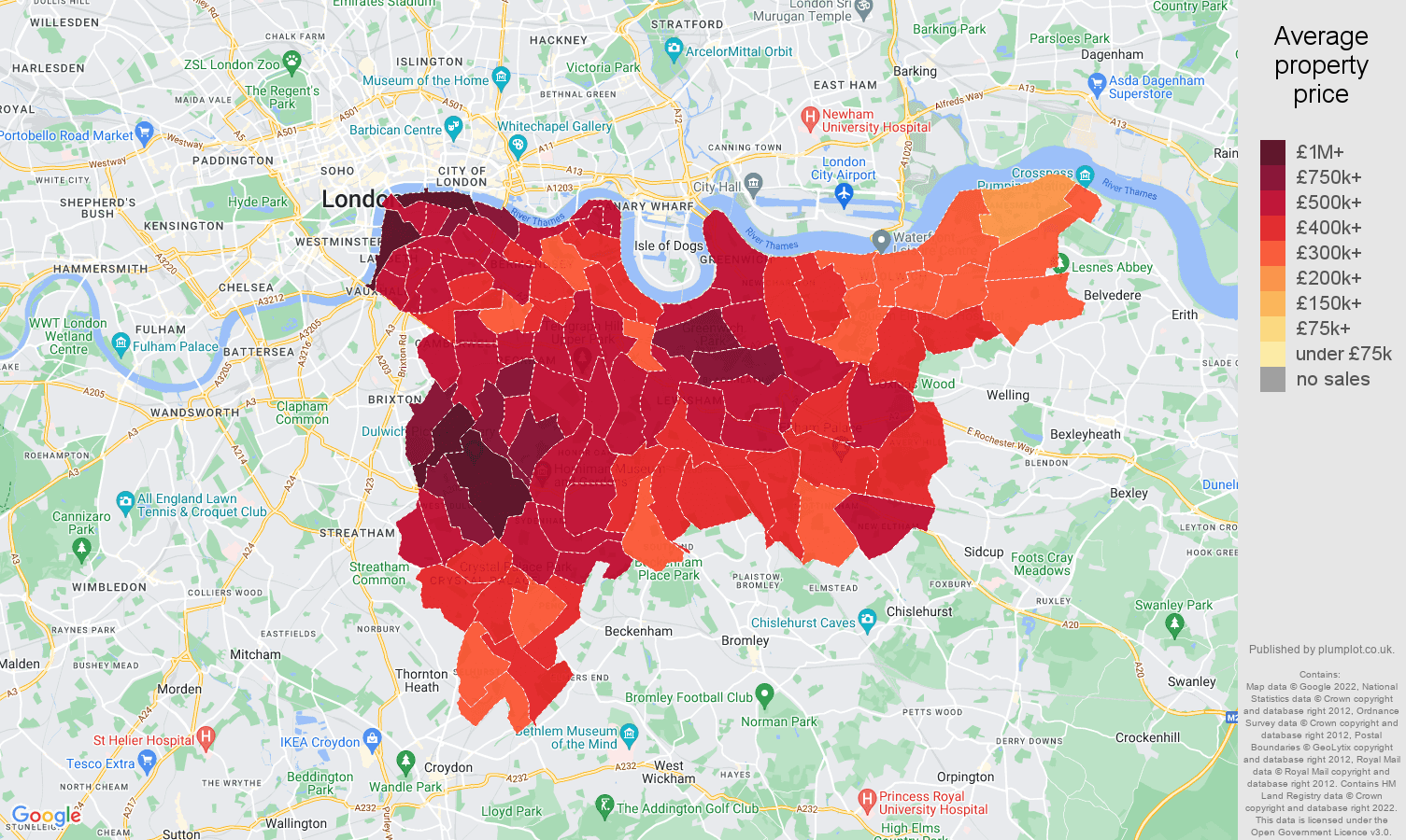 South East London house prices map