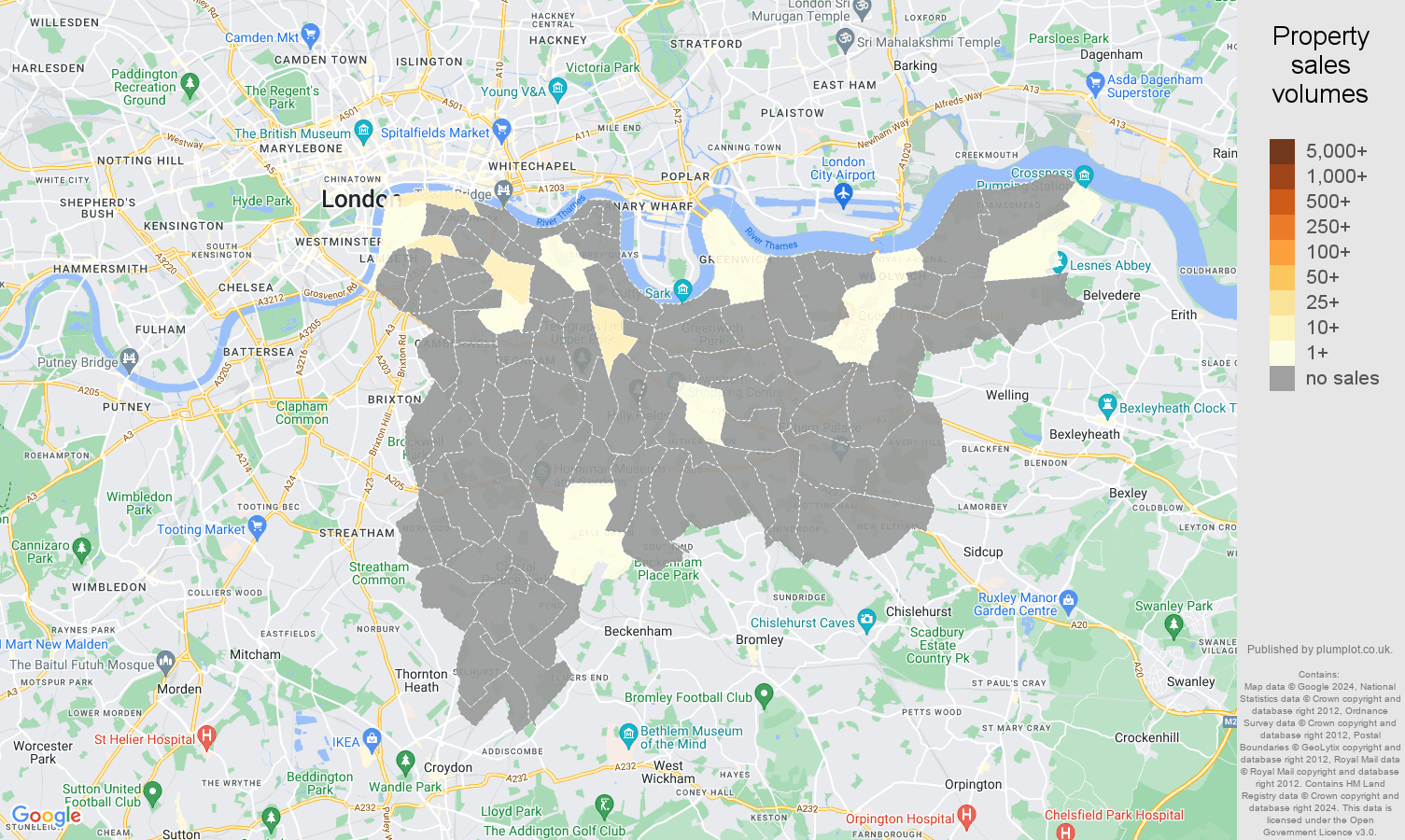 South East London map of sales of new properties