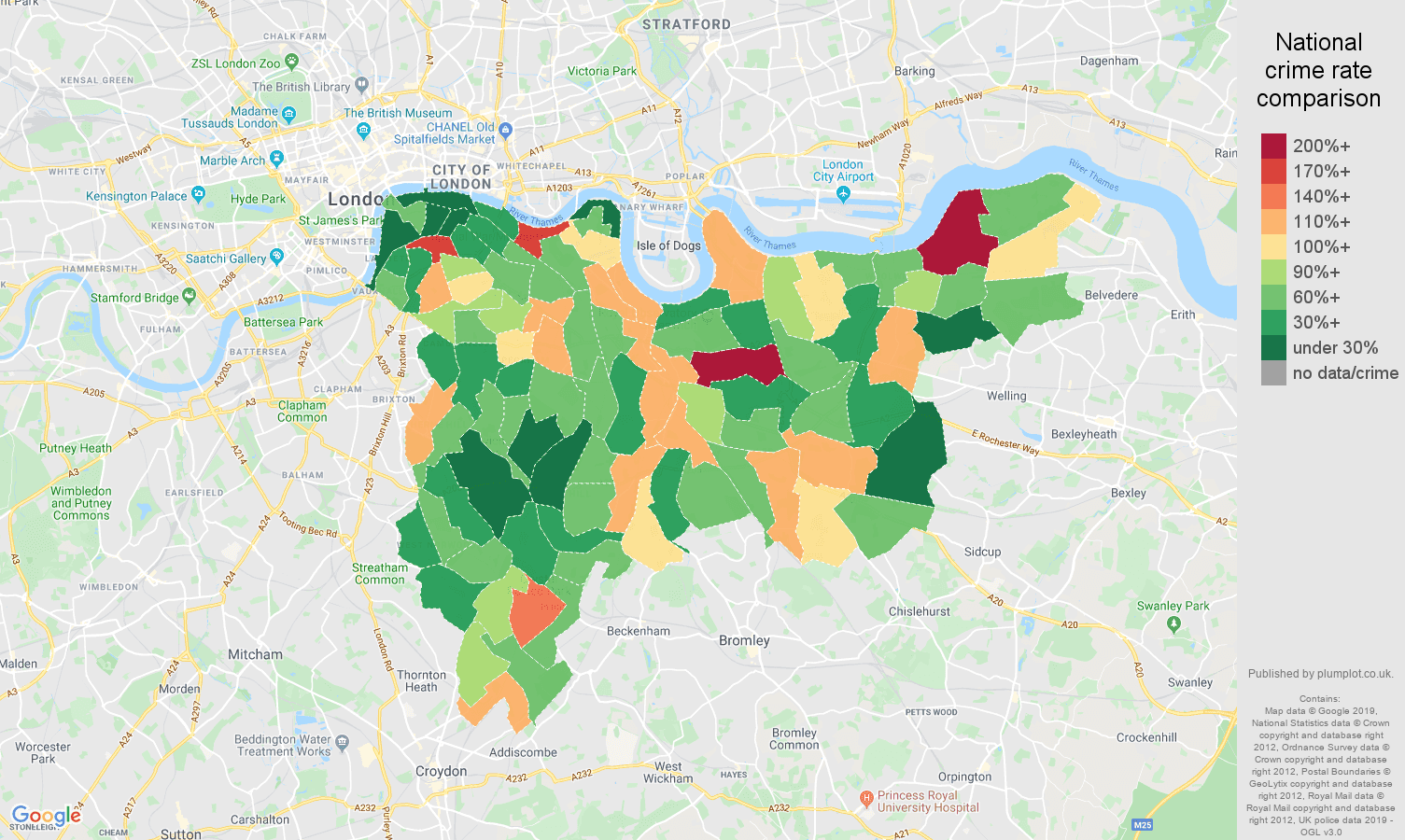 South East London other crime rate comparison map