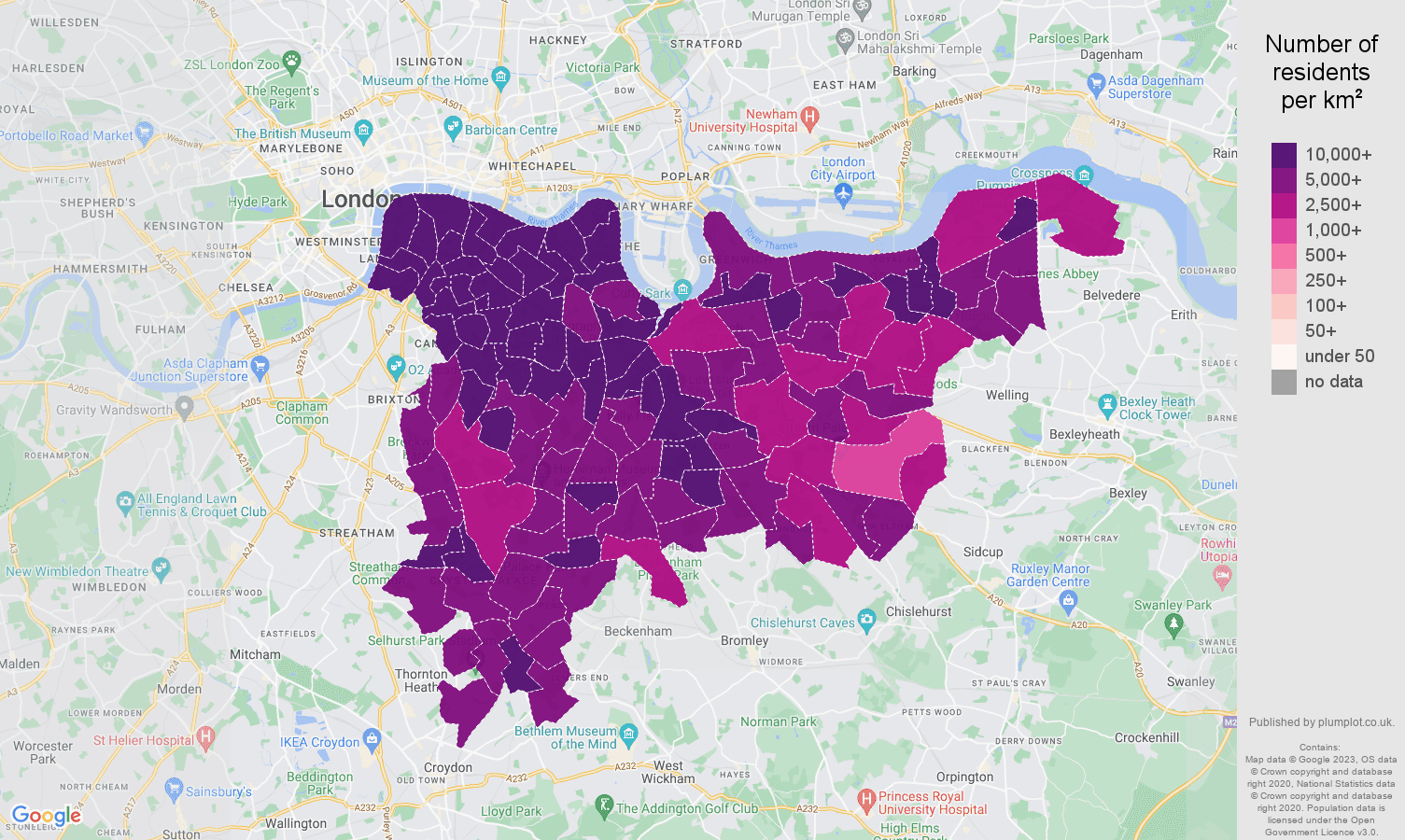 South East London population density map