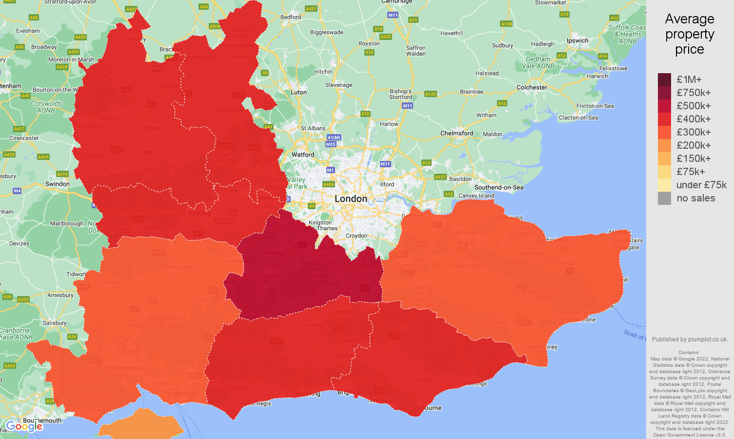 South East house prices map