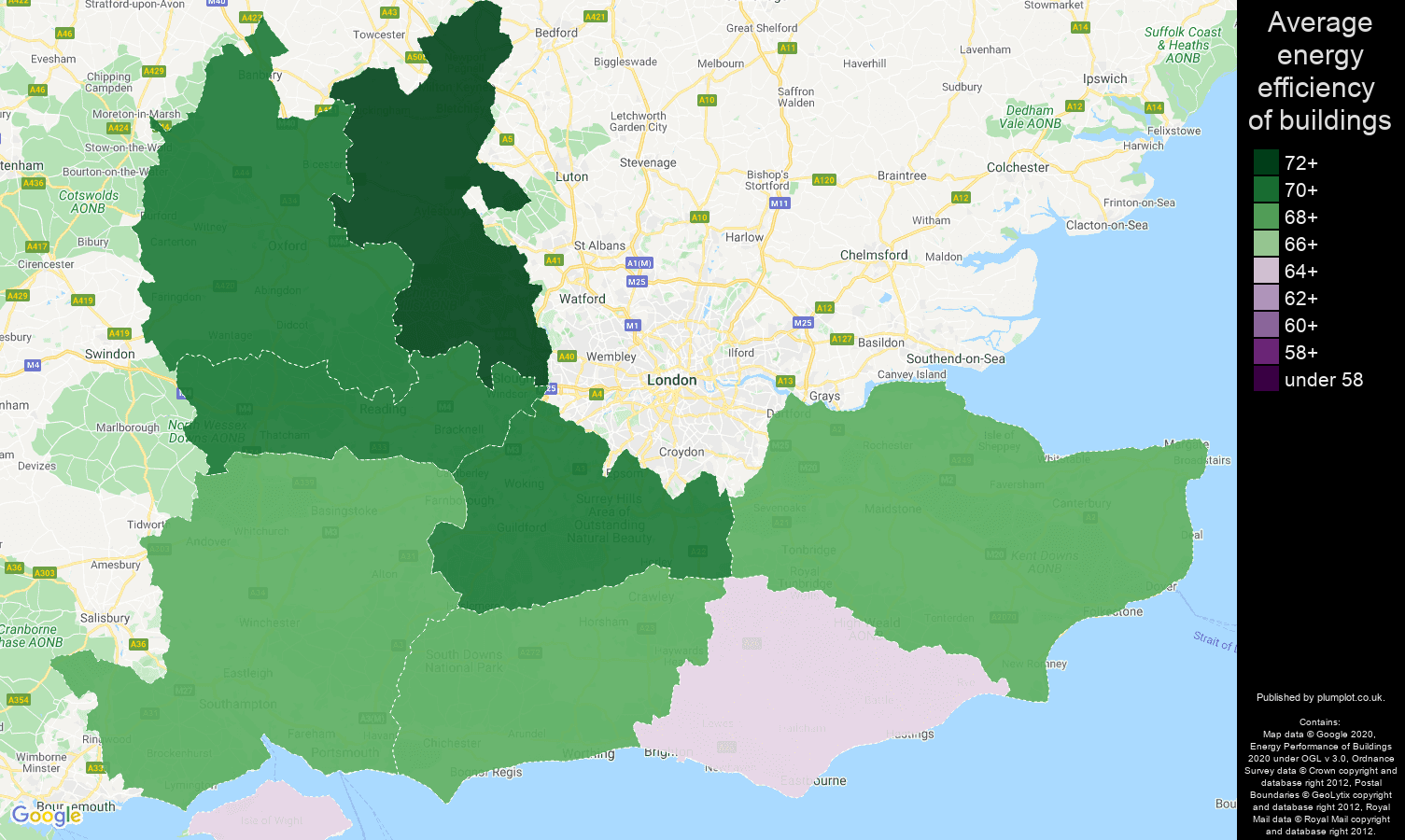 South East map of energy efficiency of flats