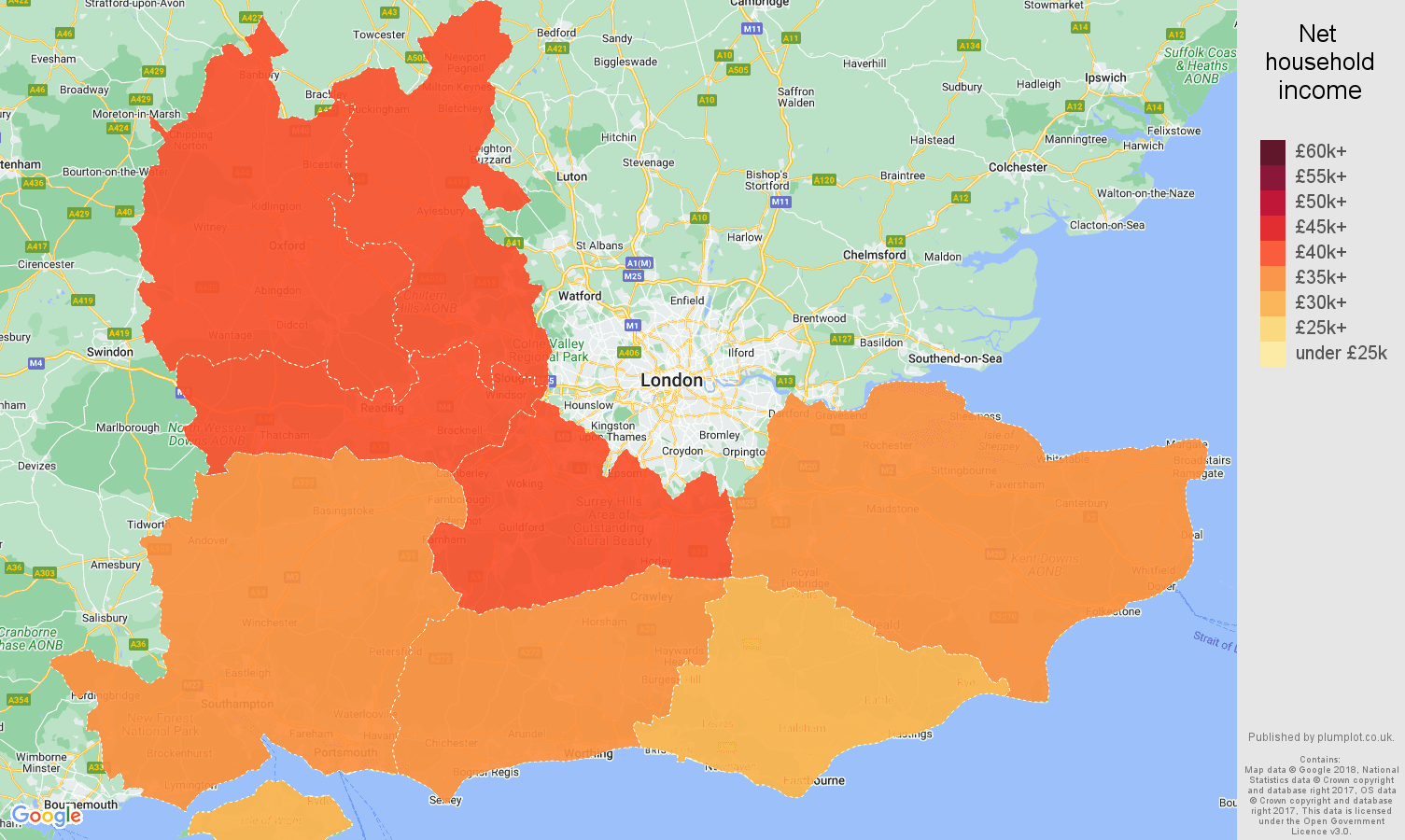 South East net household income map
