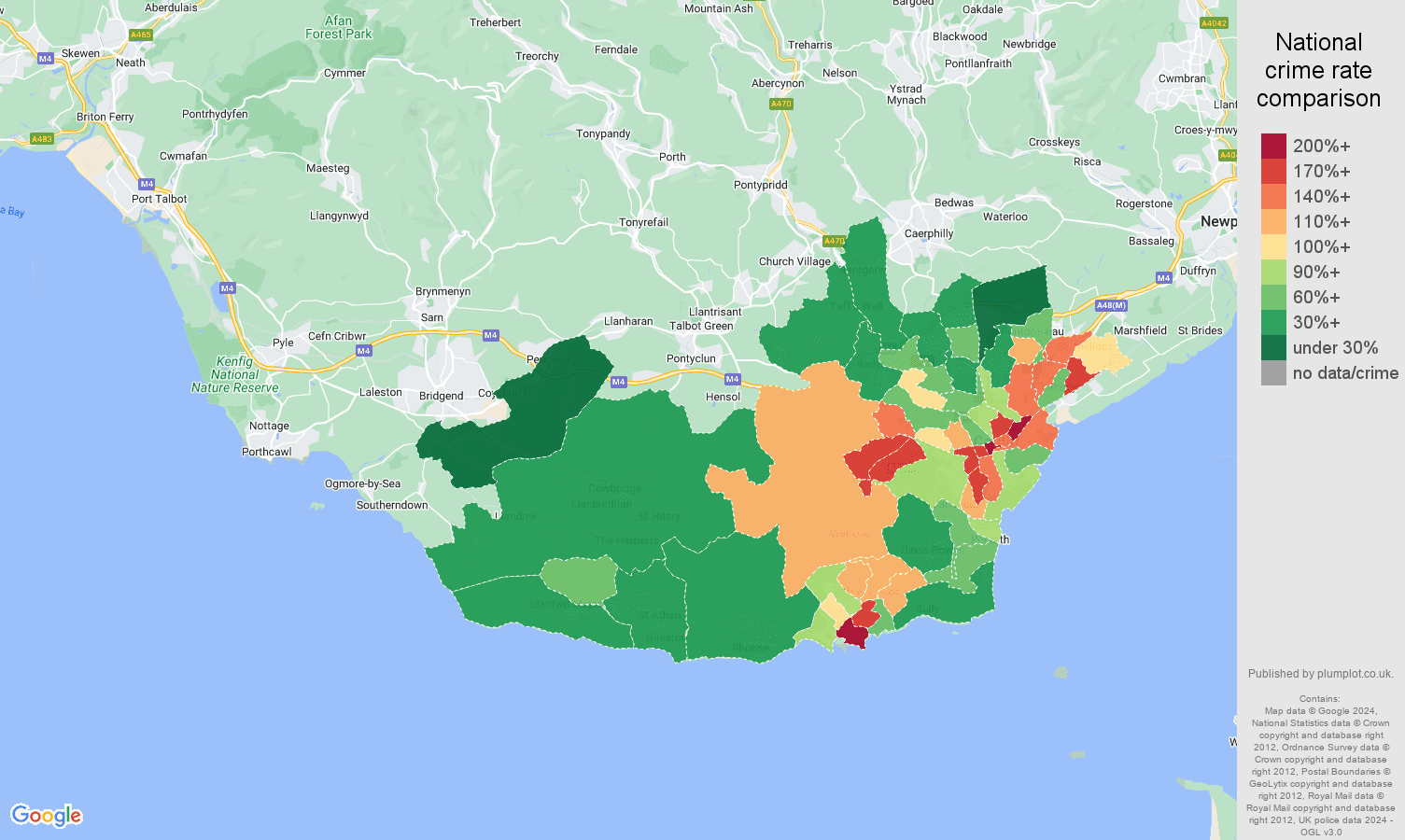 South Glamorgan crime rate comparison map
