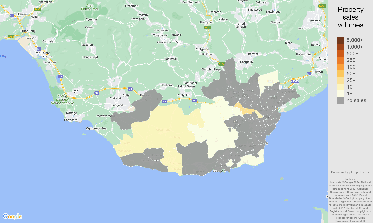 South Glamorgan map of sales of new properties