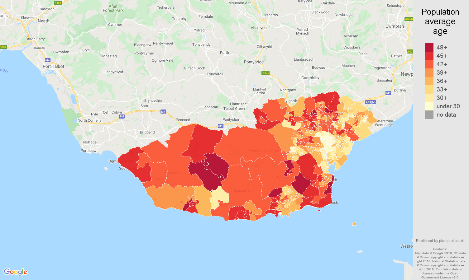 South Glamorgan population average age map