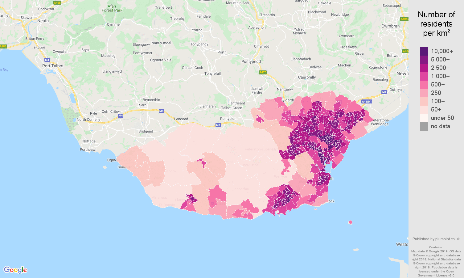 South Glamorgan population density map