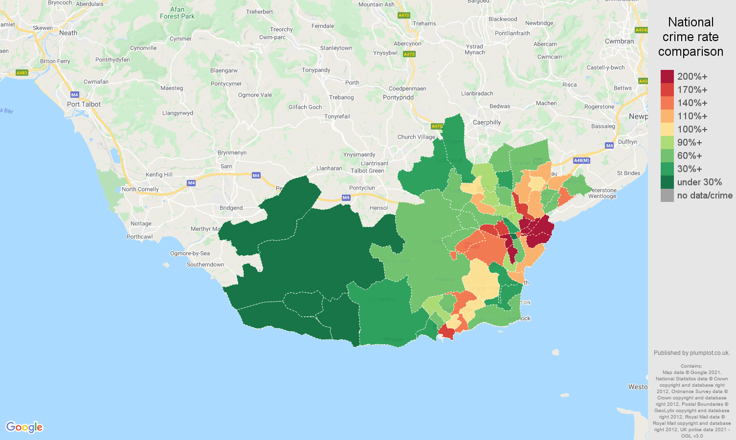 South Glamorgan vehicle crime rate comparison map