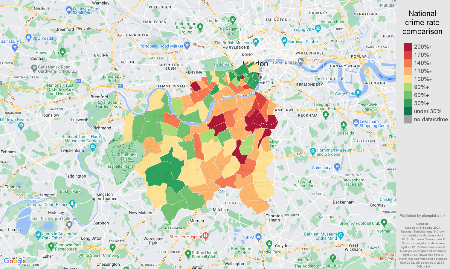 South West London crime rate comparison map