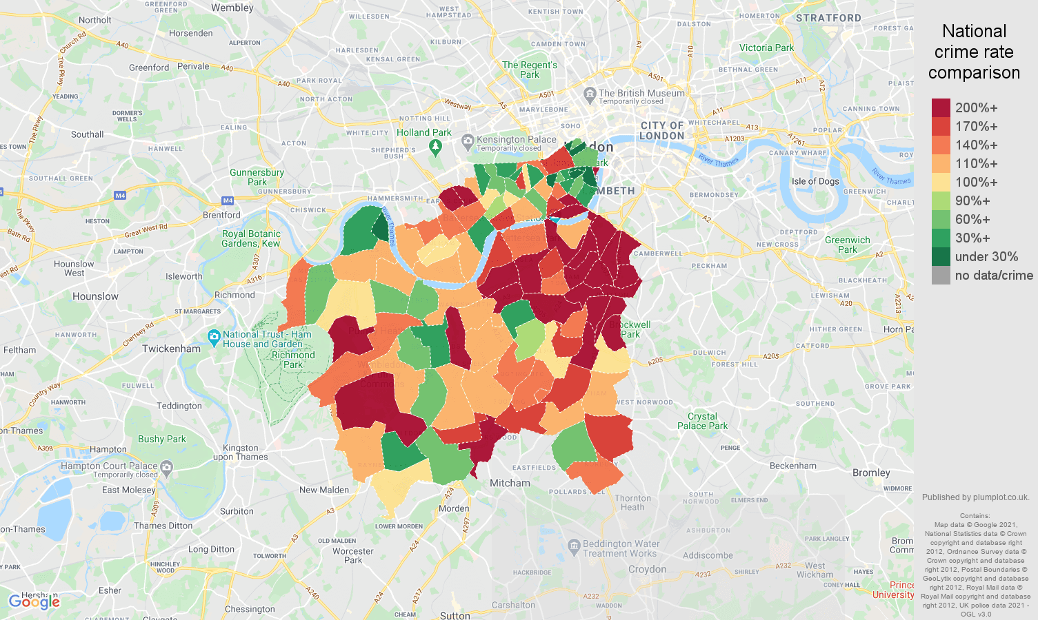 South West London drugs crime rate comparison map