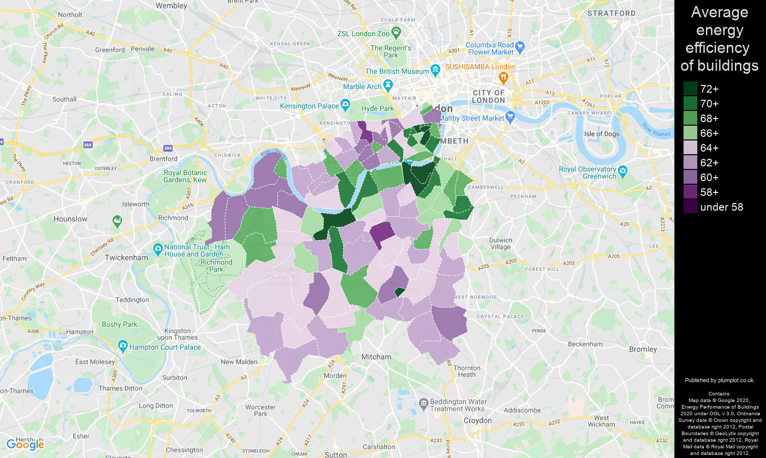 South West London map of energy efficiency of properties