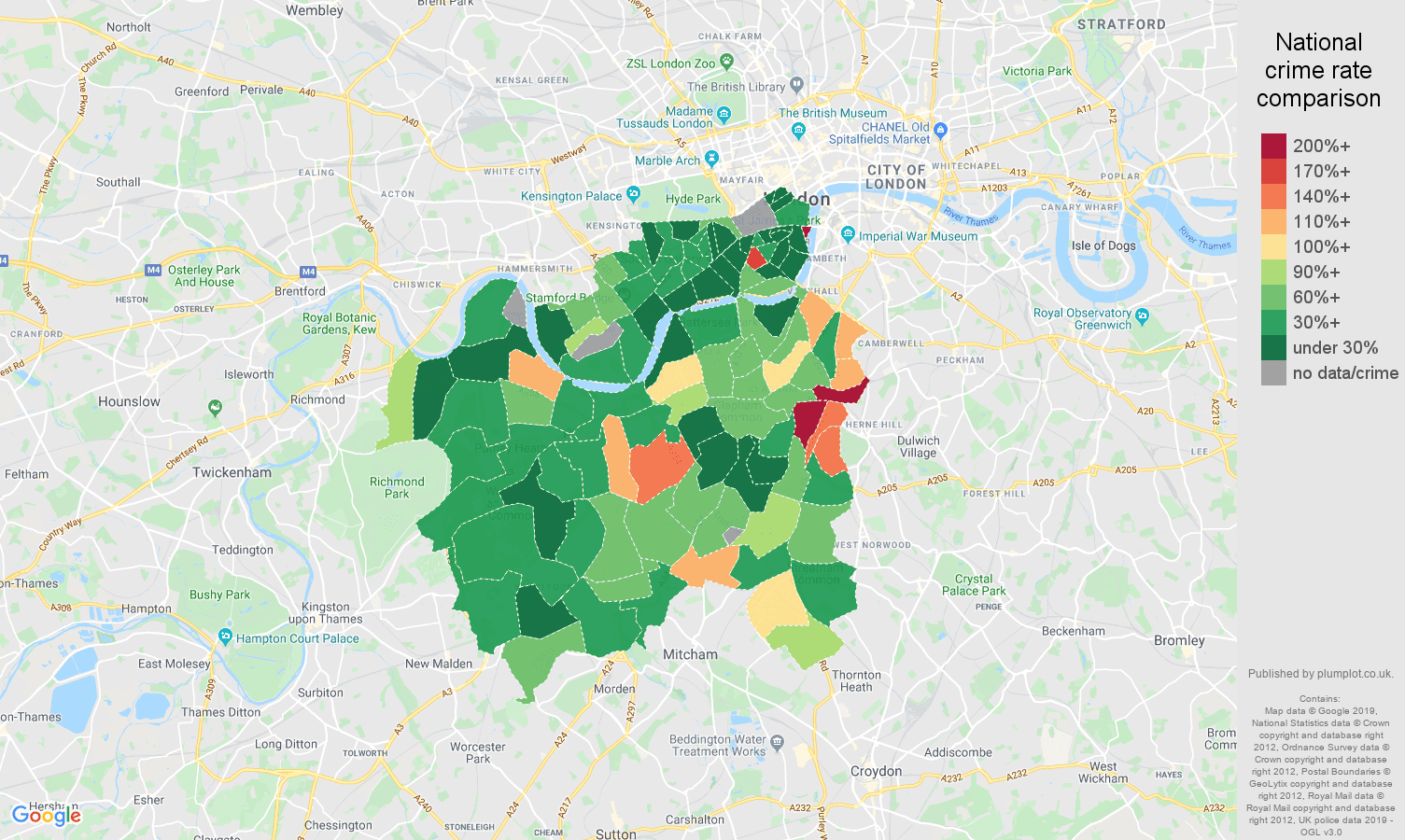 South West London other crime rate comparison map