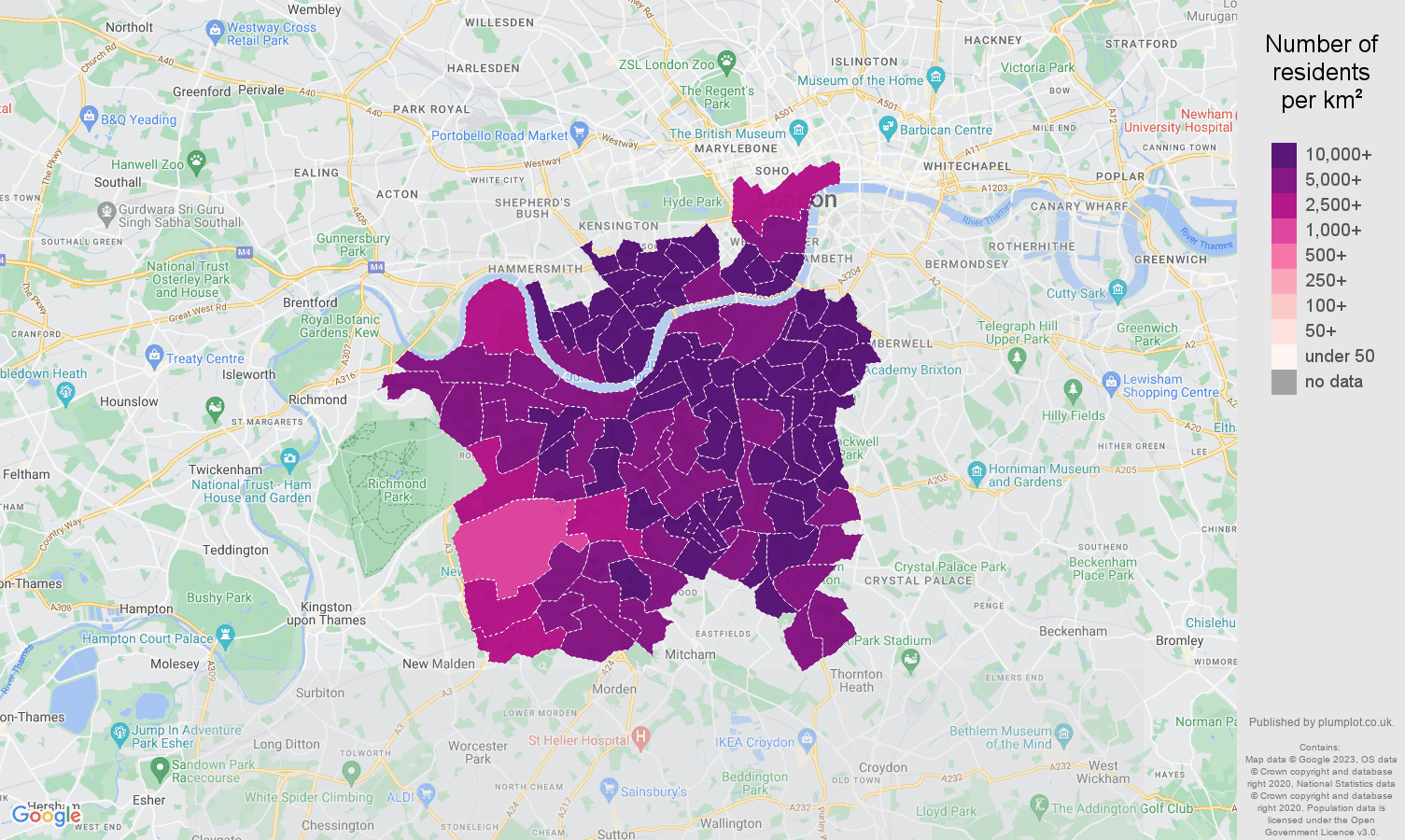 South West London population density map