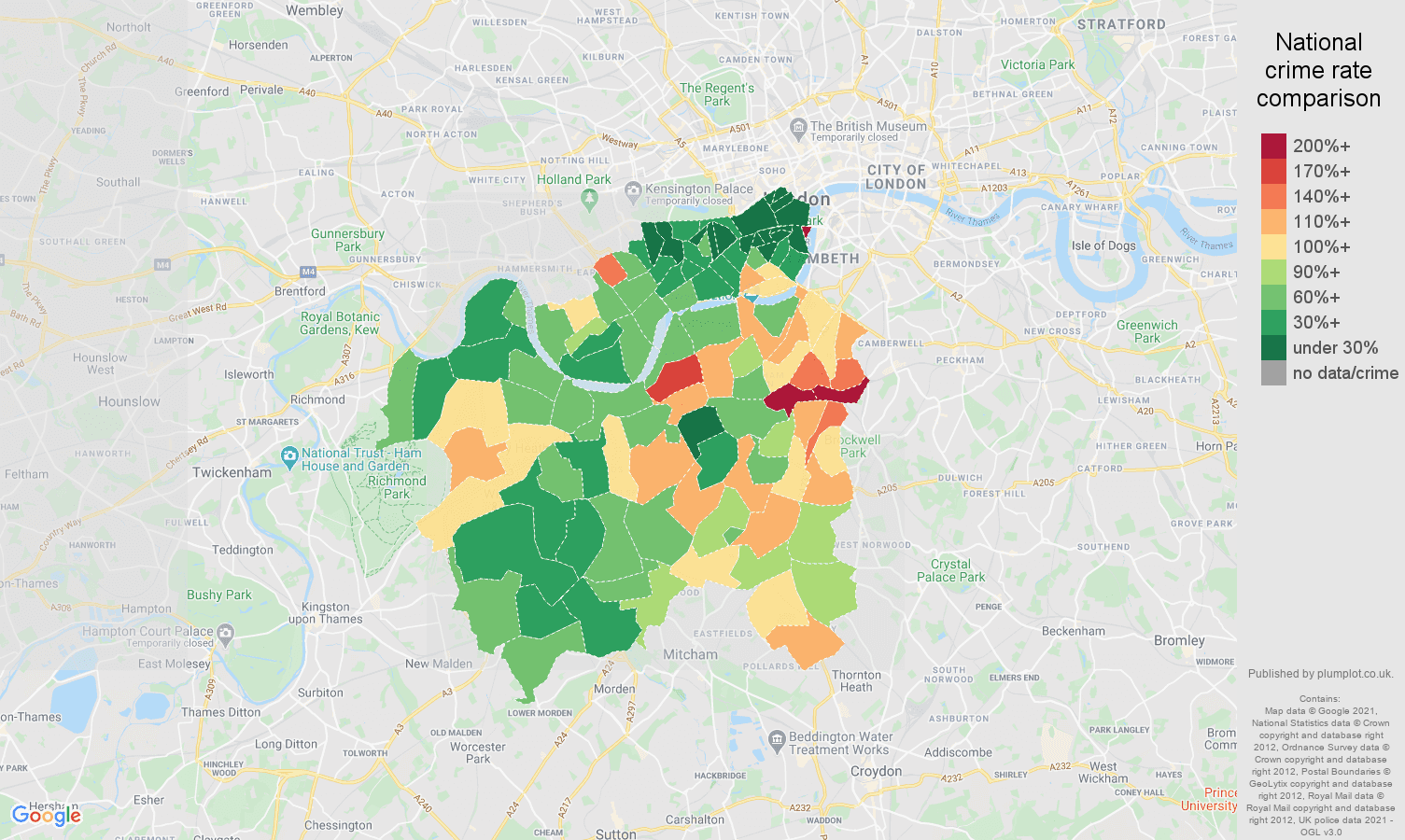 South West London violent crime rate comparison map