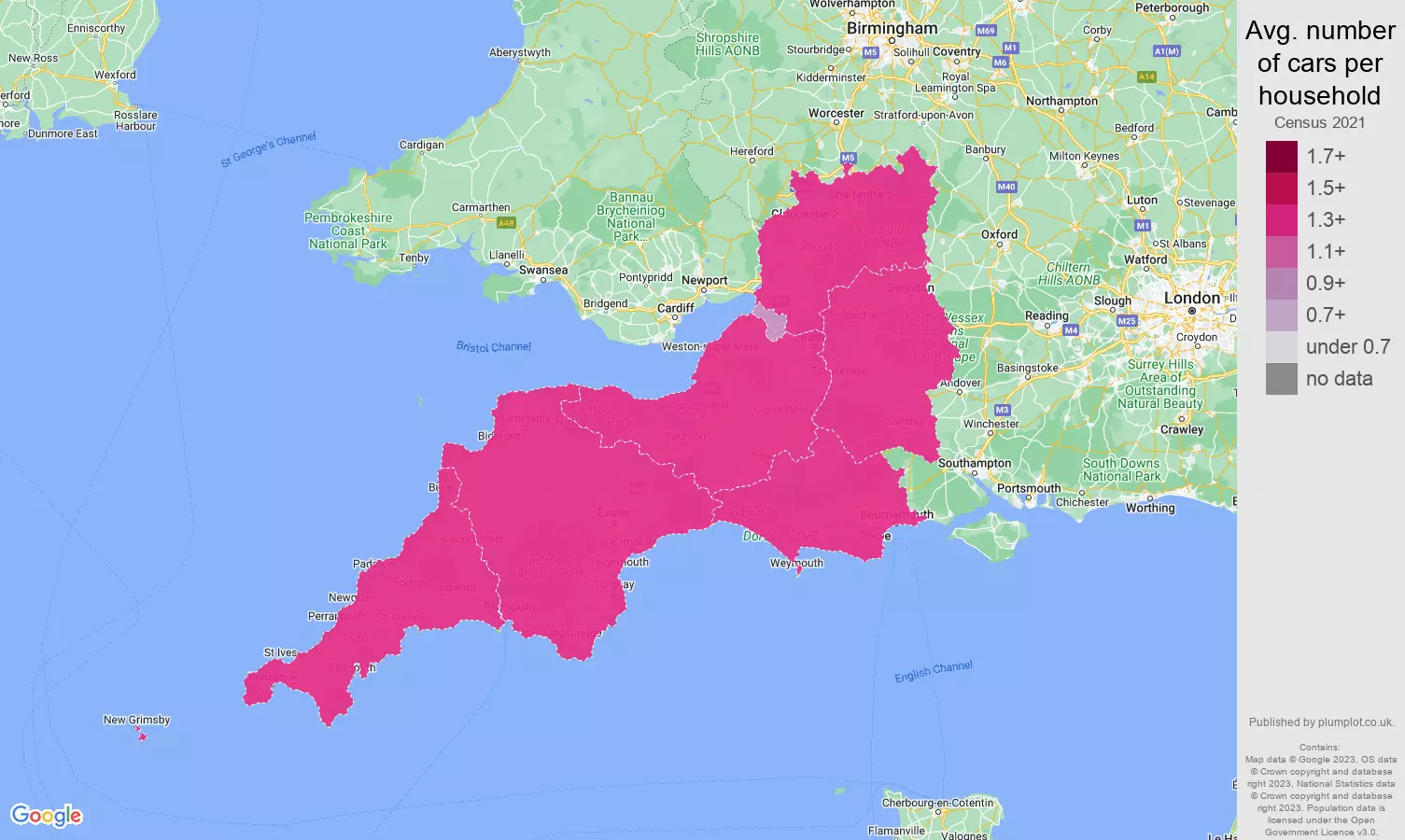 South West cars per household map