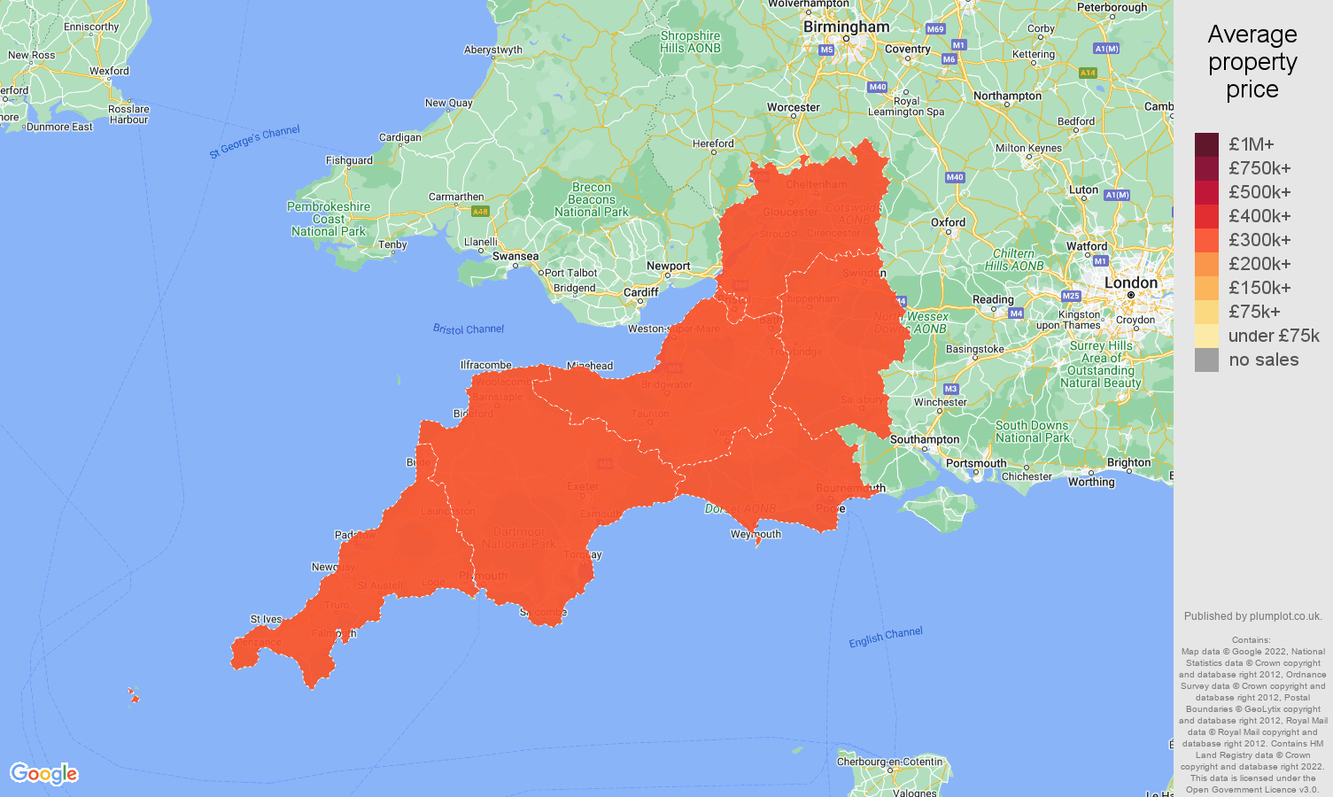 South West house prices map