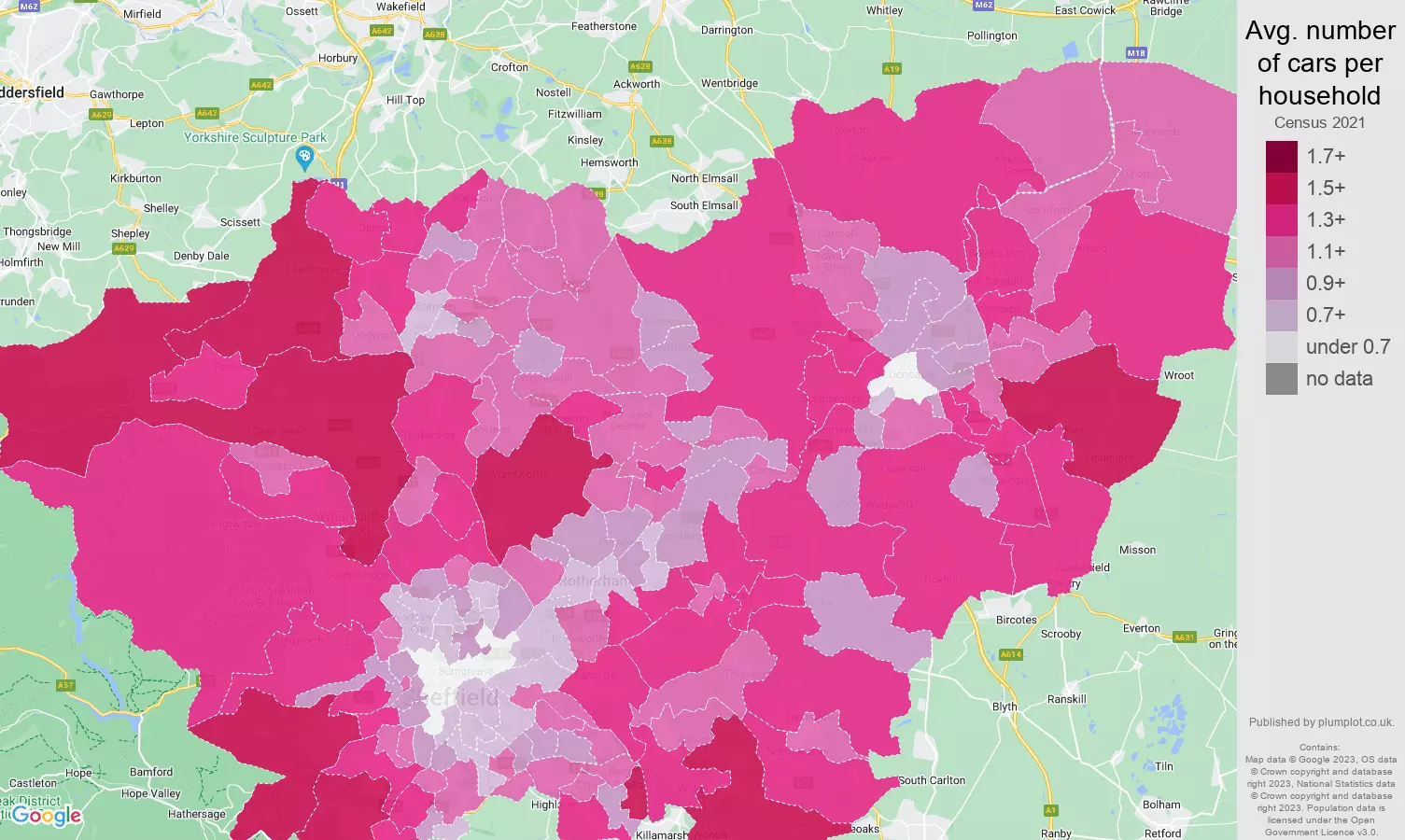 South Yorkshire cars per household map
