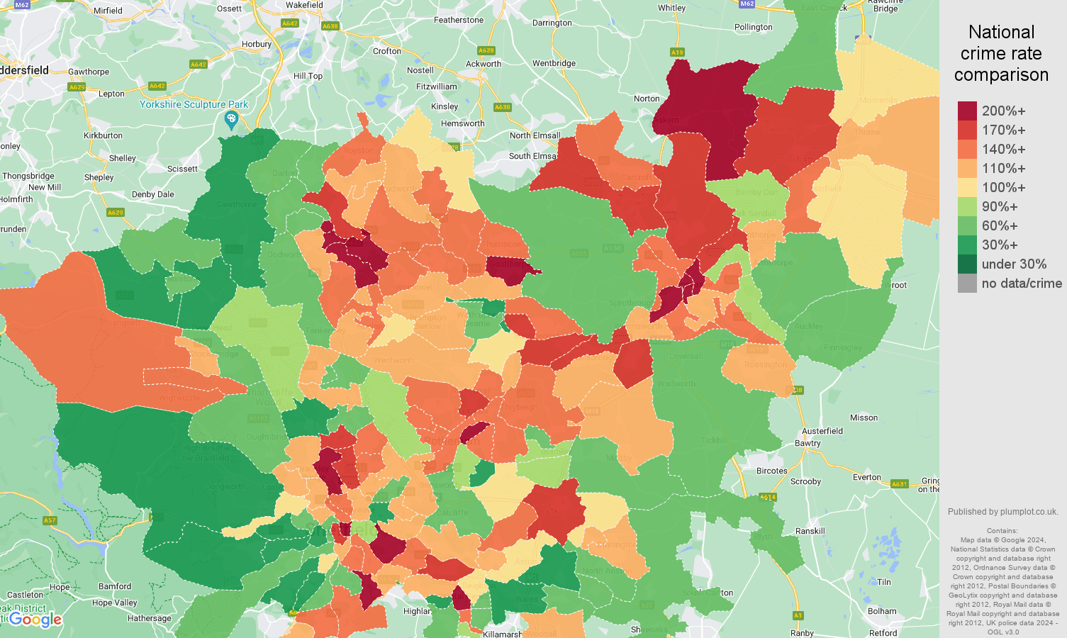 South Yorkshire crime rate comparison map