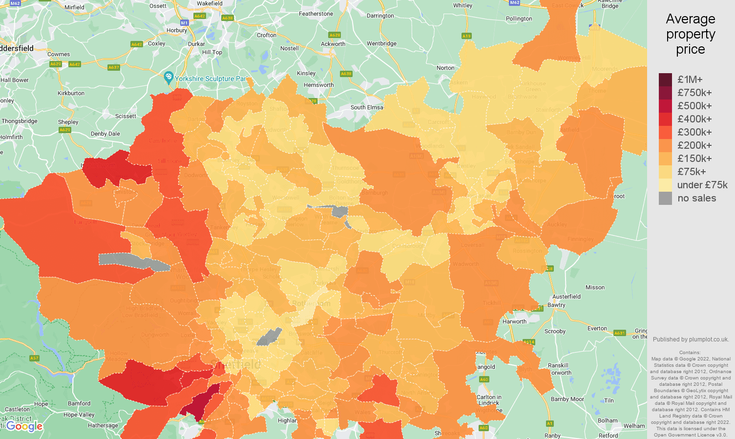 South Yorkshire house prices map