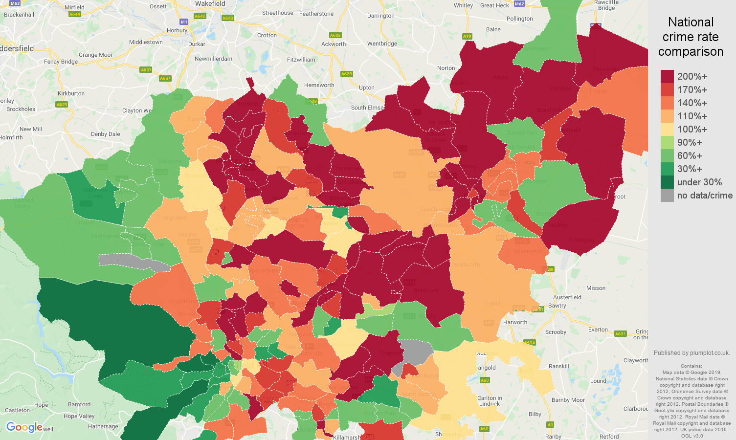 South Yorkshire other crime rate comparison map