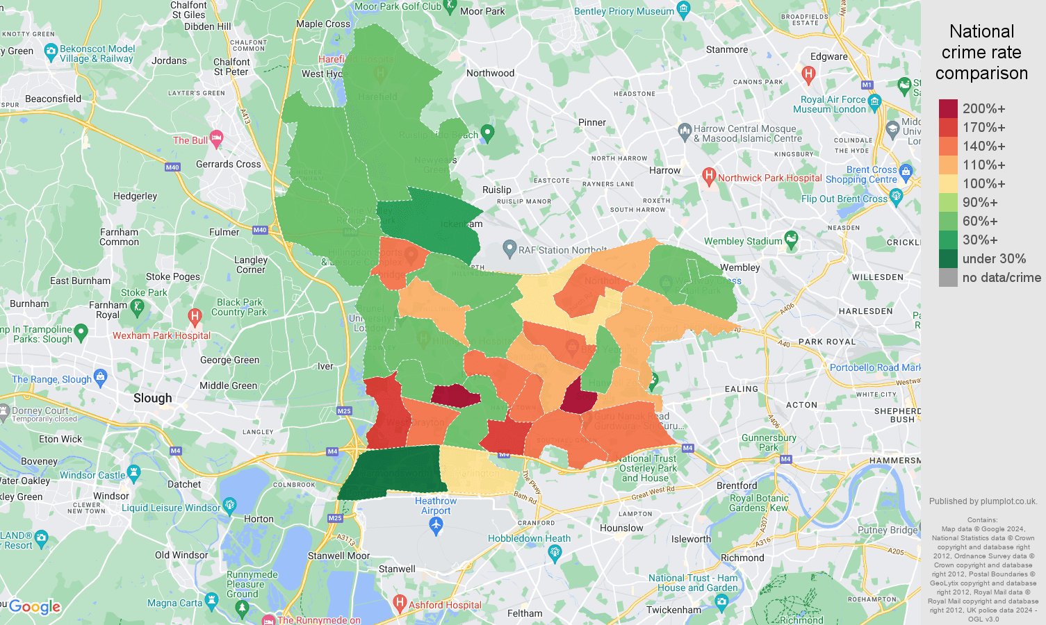 Southall crime rate comparison map