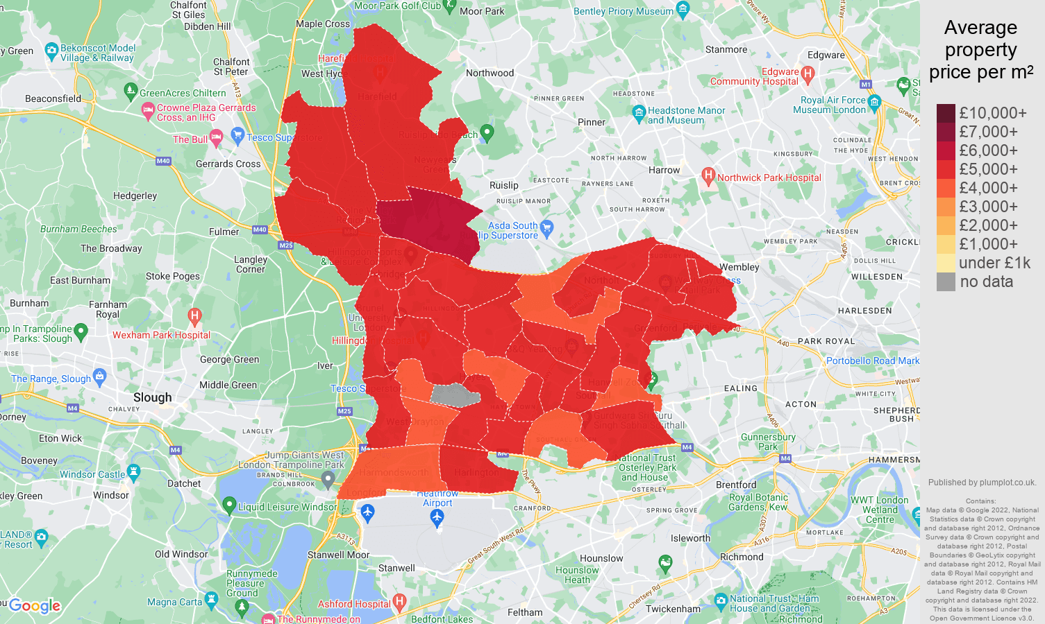 Southall house prices per square metre map