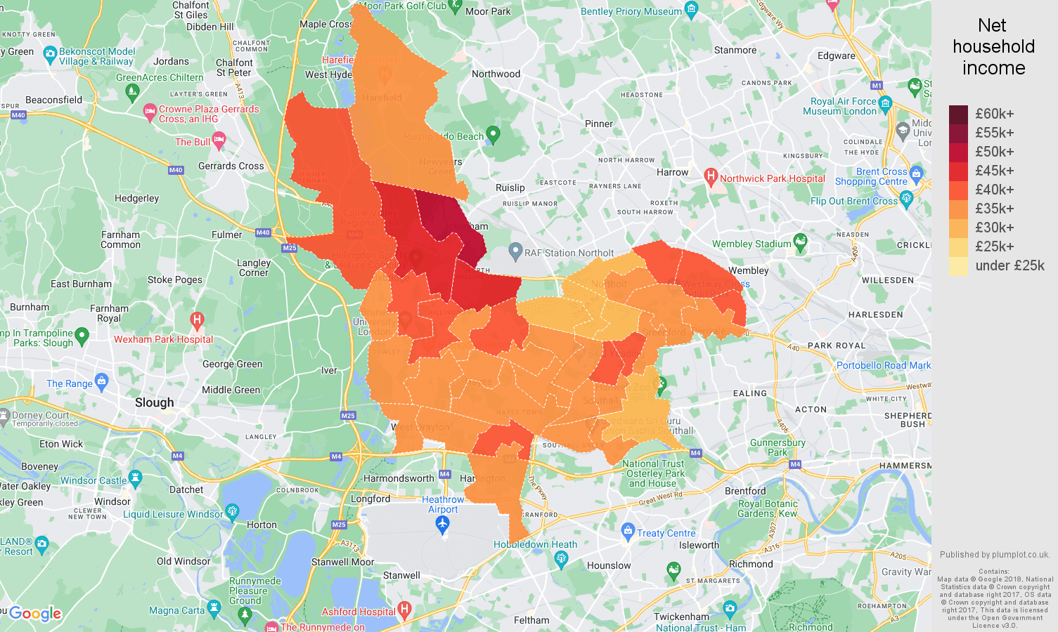 Southall net household income map