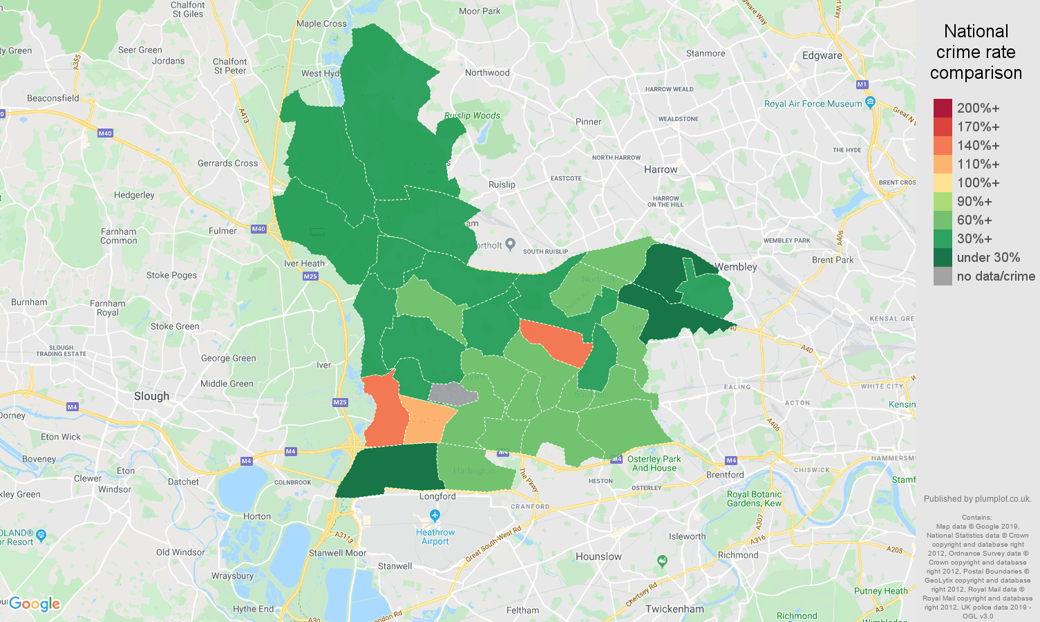 Southall other crime rate comparison map