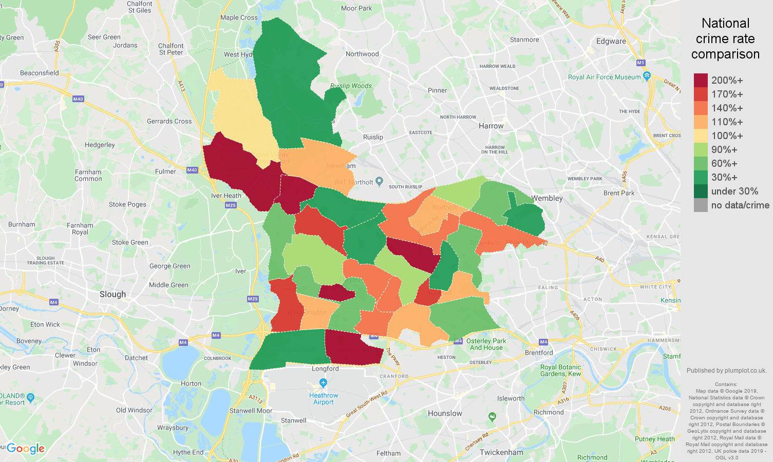 Southall other theft crime rate comparison map
