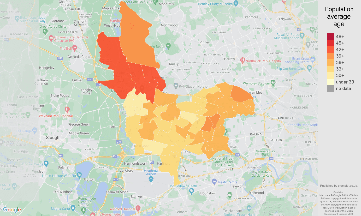 Southall population average age map