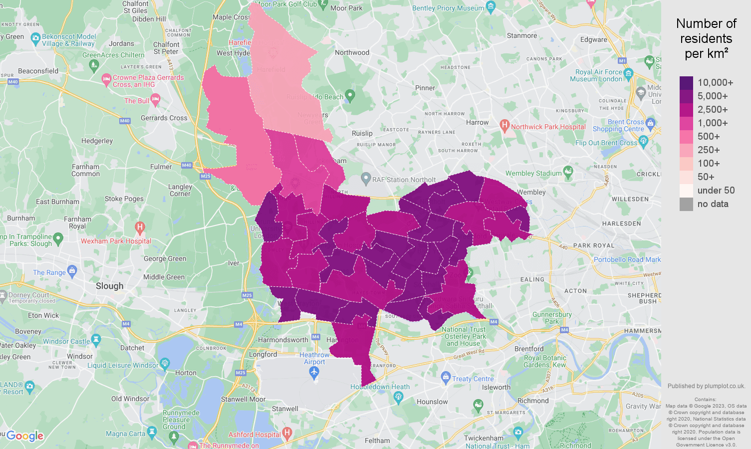 Southall population density map