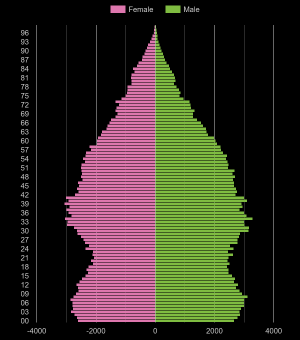 Southall population pyramid by year