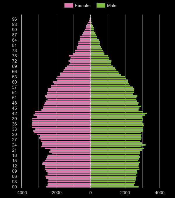 Southall population pyramid by year