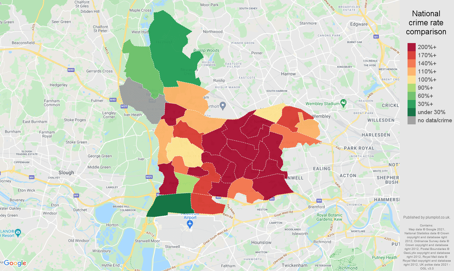 Southall robbery crime rate comparison map