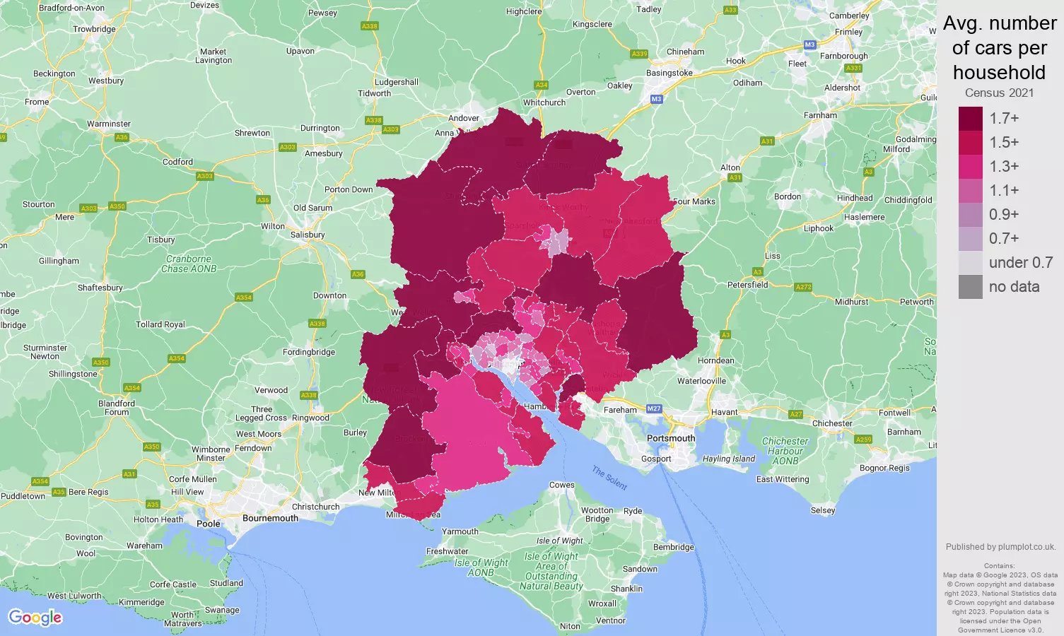 Southampton cars per household map
