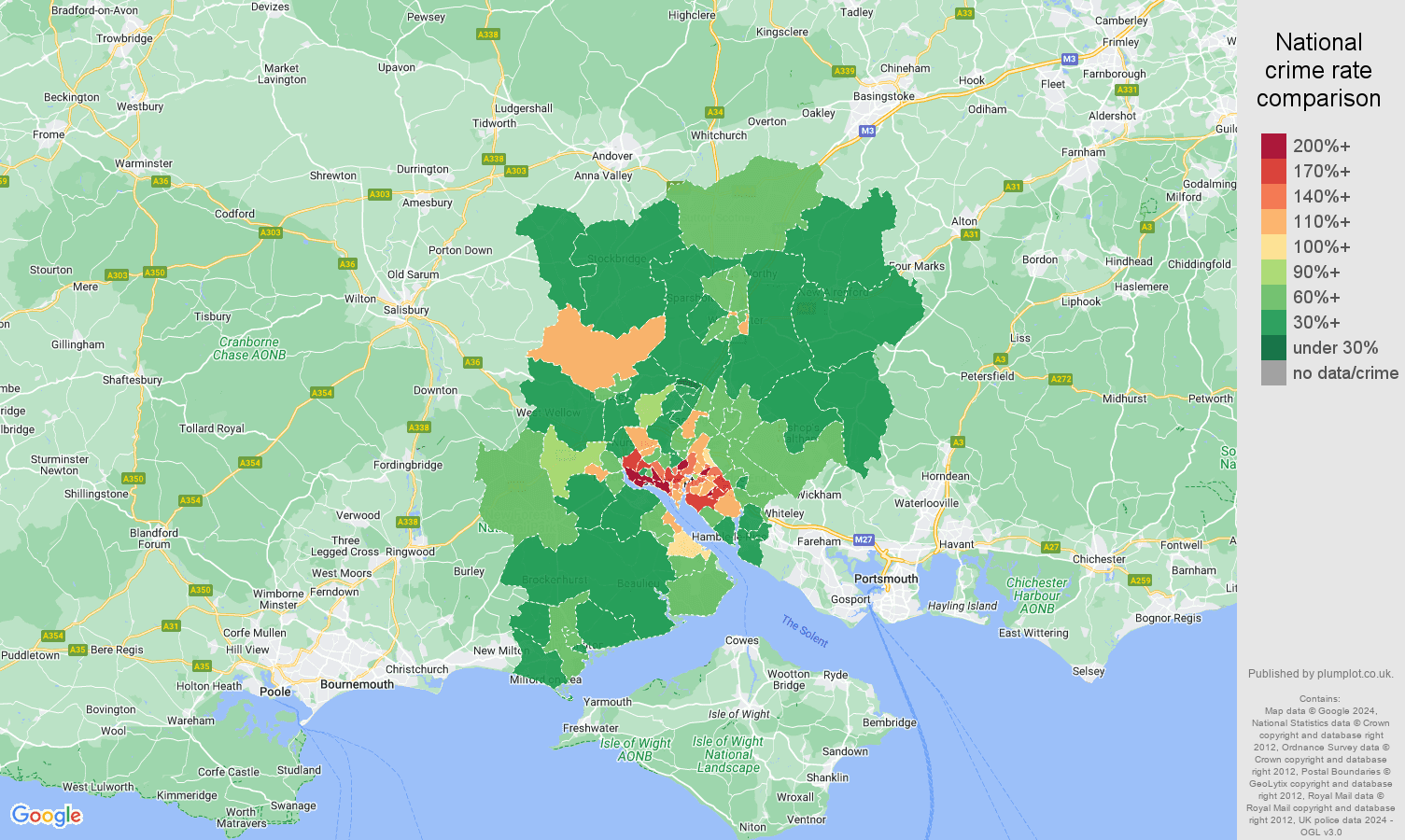 Southampton crime rate comparison map