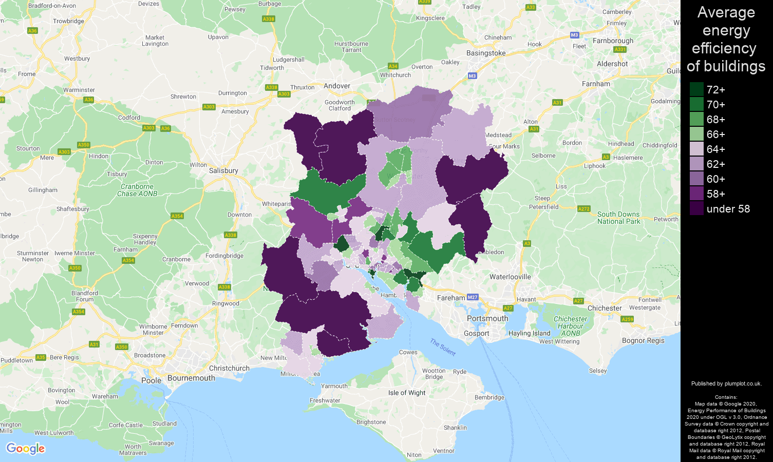 Southampton map of energy efficiency of properties