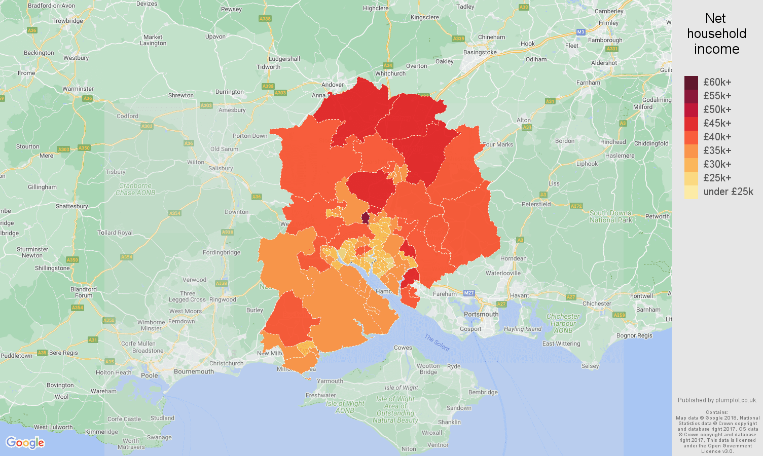 Southampton net household income map