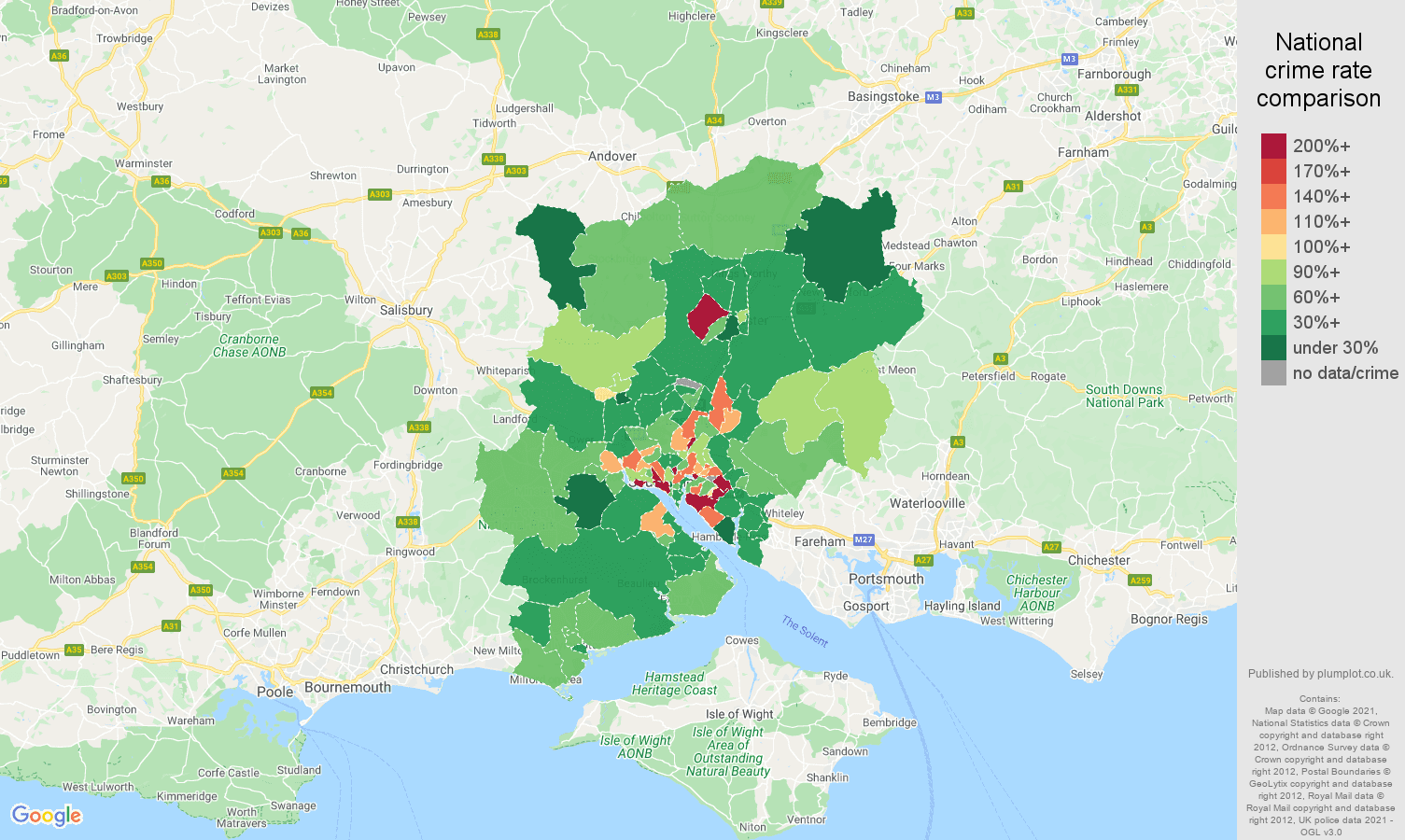 Southampton other crime rate comparison map