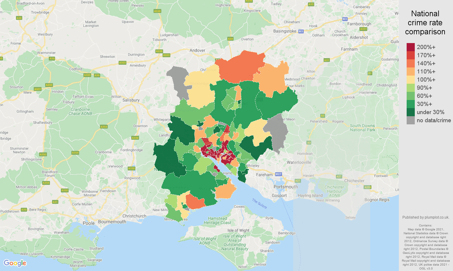 Southampton possession of weapons crime statistics in maps and graphs.