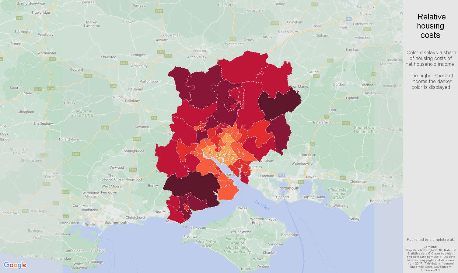 Southampton relative housing costs map